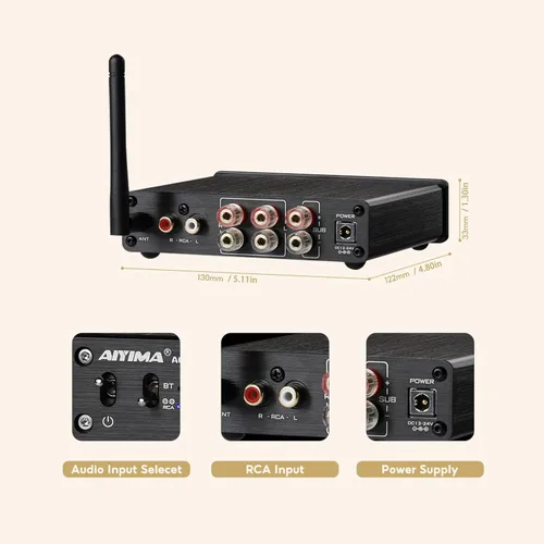 Miniatura 6 de AIYIMA A03 2.1 Canal Clase D Amplificador 50W+50W+100W TPA3116 Subwoofer Bluetooth Amp HiFi Amplificador de Potencia con Adaptador de Corriente
