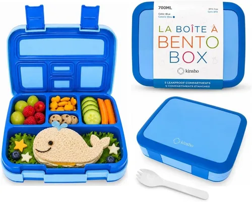 Miniatura 18 de Lonchera Bento con bolsa aislada, juego de botella de agua para niños pequeños, 5 secciones de porciones, bandeja extraíble sin BPA, almuerzos
