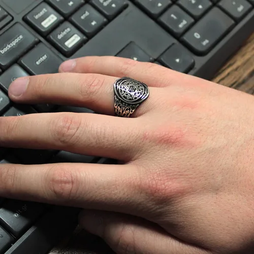 Miniatura 4 de mysilverworld Anillo de plata de ley 925 maciza con sello de Solomon para hombre