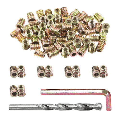 Miniatura 8 de Swpeet 60 piezas de insertos de madera chapados en zinc de 1/4"-0.787 x 0.394 in de color acero al carbono y taladro giratorio de 0.433 in con 1 kit