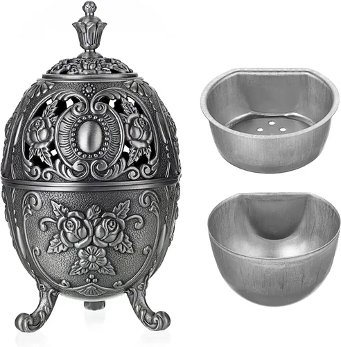 JUXYES Quemador de incienso vintage con portacenizas extraíbles, quemador de incienso metálico, diseño de cono en espiral, quemador de incienso Plata