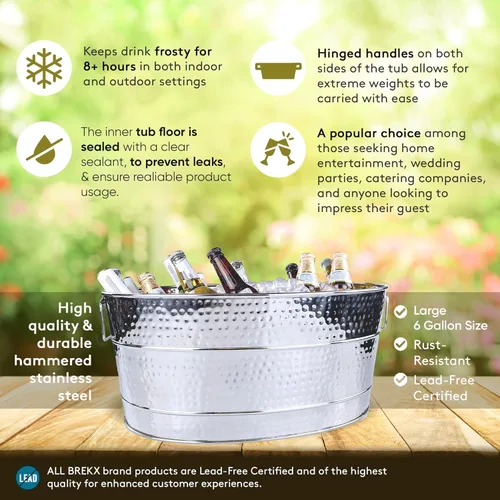 Miniatura 8 de BREKX Aspen - Bañera personalizada de metal para fiestas de acero inoxidable para hielo y bebidas, enfriador de bebidas para bodas, aniversarios