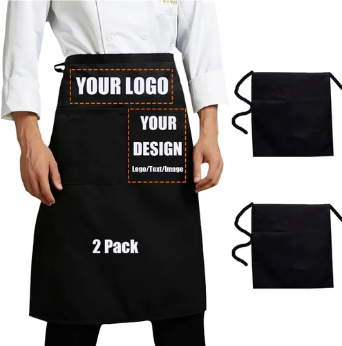Miniatura 7 de Delantal personalizado personalizado Ropa de trabajo tela para hombres mujeres cocina delantales con bolsillos nombre texto logotipo imagen