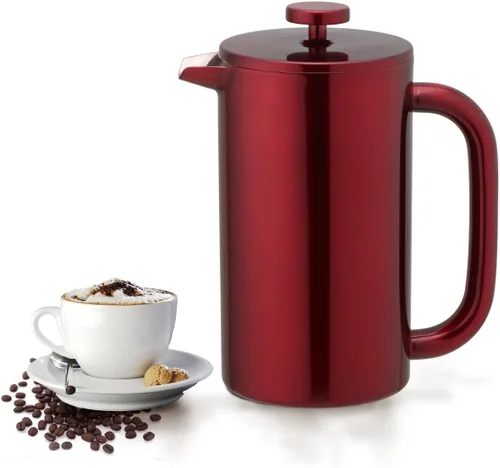 Miniatura 10 de Prensa francesa pequeña de acero inoxidable, 12 onzas de doble filtro para café, cafetera y máquina para servir individual, color plateado