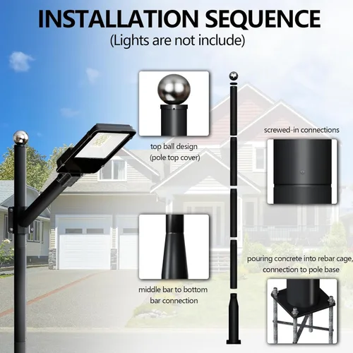 Miniatura 2 de Poste de luz de calle de 16 pies de alto, accesorio de poste de lámpara de calle solar, lámpara de calle ajustable de metal resistente para luces al