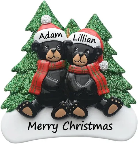 Miniatura 10 de Adorno personalizado de oso negro 2025 – Decoración de árbol de Navidad de familia de 2, animal del bosque, adorno de nuestra primera Navidad juntos
