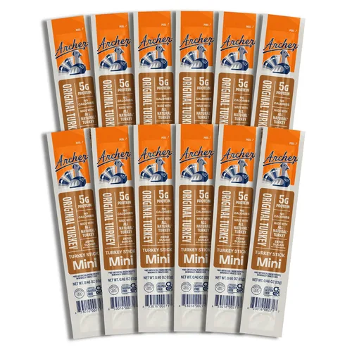 Archer Jerky - Mini palitos de pavo de cecina – Palitos de pavo totalmente naturales, aperitivo de carne para adultos y niños, sin gluten, aperitivo