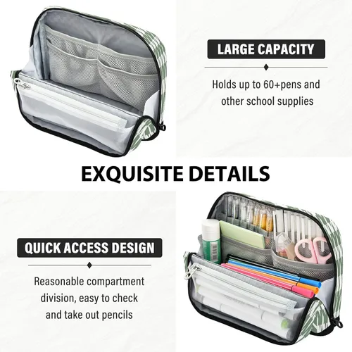 Miniatura 5 de Estuche para lápices de gran capacidad Estuche cosmético portátil organizador de escritorio para hombre grado escolar clásico verde blanco pata