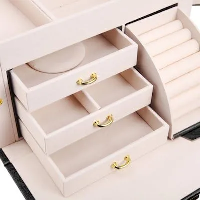 Miniatura 10 de vlando joyero organizador clásico de piel sintética con espejo y con llave