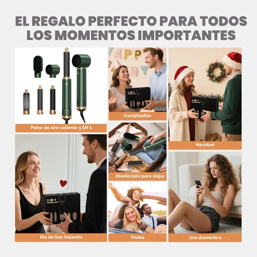 Miniatura 6 de Cepillo secador de pelo 5 en 1, juego de cepillo secador de pelo mejorado con iones negativos, rizador de aire caliente, rizador de rizos