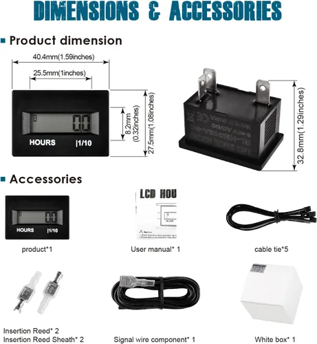 Miniatura 8 de Runleader Medidor de horas digital, contador de horas inductivo, AC/DC 8V a 60V para césped, jardín, tractor, compresor generador, ATV, motocicleta