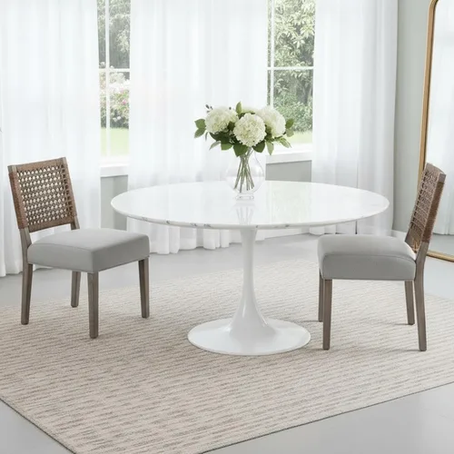 Miniatura 13 de Juego de 2 sillas de comedor de granja, sillas de comedor tapizadas con respaldo tejido a mano, asiento acolchado suave y patas de madera Beige