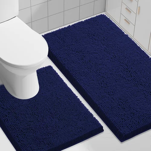 Miniatura 47 de Smiry Juego de 2 alfombras de baño, felpilla suave y absorbente, lavable a máquina, antideslizantes, para bañera, ducha y suelo