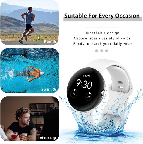 Miniatura 5 de Correa Compatible con Google Pixel Watch 1/2/3/4 (41mm), Pulsera de Reemplazo de Silicona Suave Deportiva para Google Pixel Watch 41mm Blanco