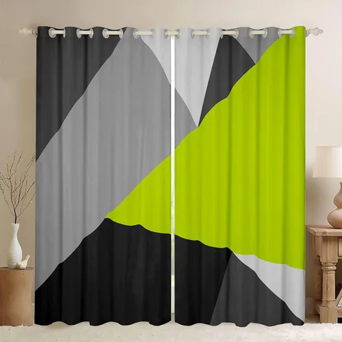 Miniatura 28 de Cortinas opacas de 38 pulgadas de ancho x 45 pulgadas de largo, cortinas opacas de triángulo geométrico naranja, negro, gris claro, cortinas