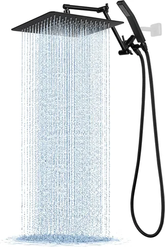 Miniatura 17 de G-Promise Cabezal de ducha de metal de 10 pulgadas con combo de rociador de mano, desviador de 3 ajustes, brazo de extensión ajustable con juntas
