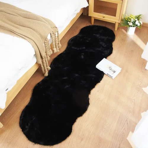 Miniatura 82 de Ghouse Alfombra ultrasuave de pelo sintético de conejo, alfombras lavables a máquina para dormitorio, alfombras esponjosas para sala de estar, Blanco