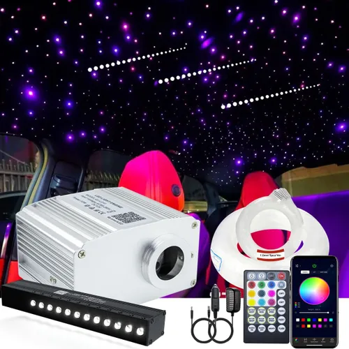 AZIMOM 10W RGBW Twinkle 450pcs Luces de Estrella de Fibra Óptica con Kits de Estrella Fugosa de Meteoros Activado por Sonido 0.03in 9.8ft Hilos de