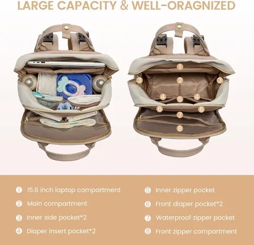 Miniatura 2 de LOVEVOOK Mochila para Pañales, Bolsa de Bebé con Cambiador, Mochila Grande para Pañales Niño Niña, Bolsa Impermeable para Registro de Bebé para Mamá