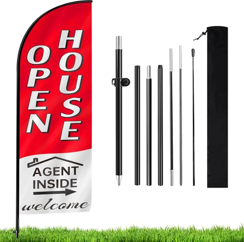 Miniatura 8 de Letrero de venta de garaje,Kit de bandera y poste de publicidad de plumas,Bandera de venta de garaje para patio,Kit de poste de bandera de señal