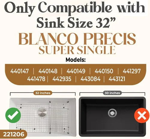 Miniatura 3 de 221206 Rejilla de fregadero – Solo compatible con [32 pulgadas BLANCO PRECIS SUPER SINGLE] – Tamaño de rejilla de fregadero [27.6 x 14.6 pulgadas]