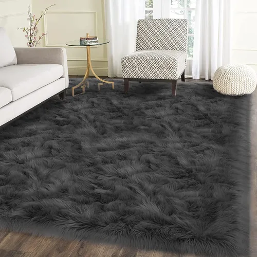 Miniatura 98 de Latepis - Tapete rectangular de piel sintética tipo lana de oveja suave, esponjosa y lavable para sala de estar, dormitorio, sala de juegos o Blanco