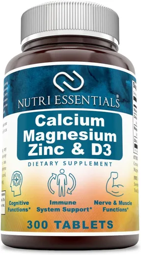 Tabletas de calcio, magnesio, zinc y vitamina D3, promueve huesos y dientes fuertes, apoya la función nerviosa y muscular* (300 unidades)