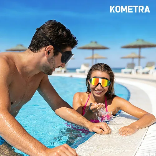 Miniatura 2 de Paquete de 2 gafas de natación para adultos, sin marco, antivaho con protección UV, gafas de natación con visión clara para hombres y mujeres Lente
