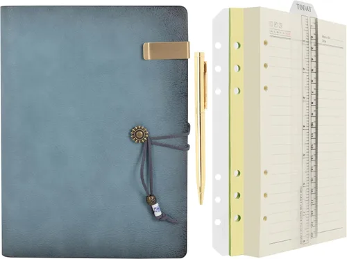 Miniatura 22 de Wonderpool - Diario de piel con papel rayado y bolígrafo, rellenable, cuaderno de espiral con 6 anillas, con libretas pautadas, cubierta vintage
