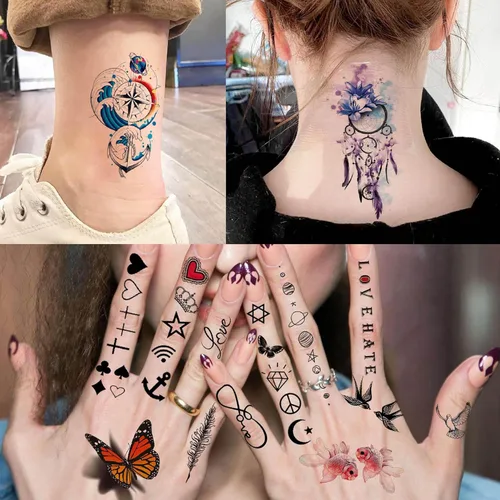 Miniatura 6 de Bilizar 56 hojas de tatuajes temporales de acuarela, búho, tigre, león, para mujeres y hombres, arte corporal, muslo, brazo y muslo, 3D de larga
