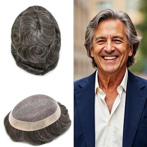 Miniatura 103 de Mens Toupee Hair Piece For Men Fine Mono Men Hair System Toupee For Men Hair Piece Real Human Hair System For Men Protesis Capilar Para Hombre 6x9