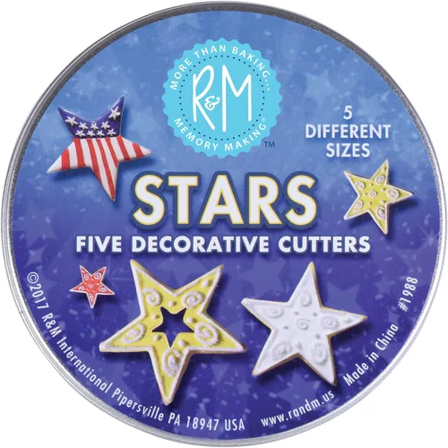 R&M International Cortadores de galletas de estrella, tamaños surtidos, juego de 5 piezas en lata de regalo