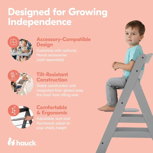 Miniatura 4 de hauck Alpha+ Grow Along - Trona elevada de madera de haya maciza con asiento ajustable, arnés de seguridad de 5 puntos y barra de parachoques