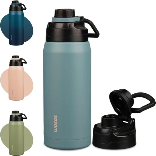 Miniatura 16 de BJPKPK Botella de agua aislada de 36 onzas, botellas de acero inoxidable con tapa de boquilla a prueba de fugas, jarra de agua grande de boca ancha