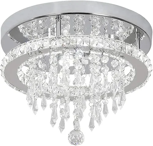 Miniatura 12 de Deckrico Candelabro de cristal moderno LED para techo, montaje empotrado, de acero inoxidable, pantalla de luz con cuentas para dormitorio, comedor