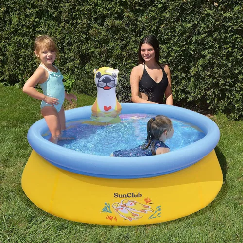 Miniatura 4 de JLeisure Sun Club - Piscina inflable de 5 pies y 2 personas para exteriores sobre el suelo con aerosol de nutria marina 3D, amarillo/azul