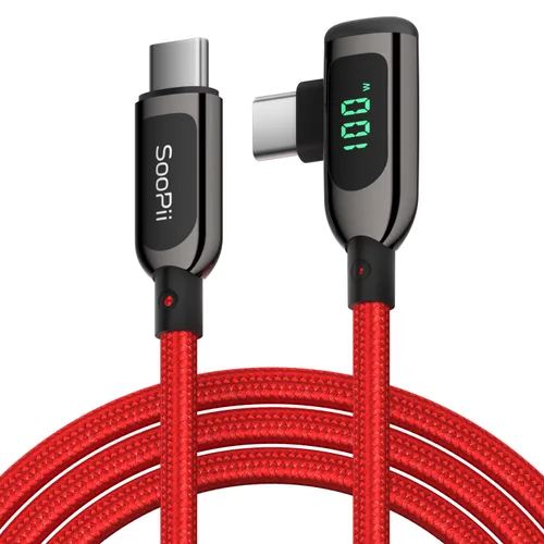Miniatura 15 de SOOPII 100W Cable USB C a USB C de Ángulo Recto, Cable de Aleación de Zinc de 1 Pie de Tipo-C Trenzado de Nylon con Pantalla LED para iPad