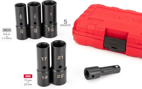 Miniatura 2 de TEKTON Juego de dados de impacto de pared delgada de 1/2 pulgada con estuche (6 piezas) SIF92400