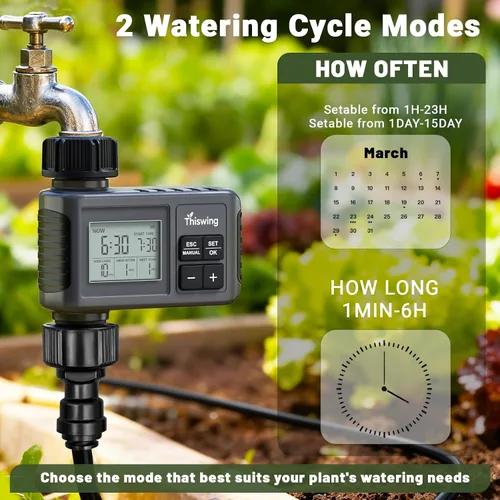 Miniatura 4 de Thiswing Sistema de riego por goteo ajustable de 360° - Sistema automático de riego de jardín de 50 pies con 16 boquillas y temporizador de agua