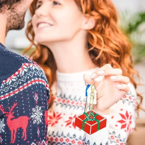 Miniatura 5 de Hicarer 9 piezas de adornos de Navidad de doble cara 5D DIY pintura de diamantes de Navidad kits de llaveros para adultos DIY llavero arte colgante
