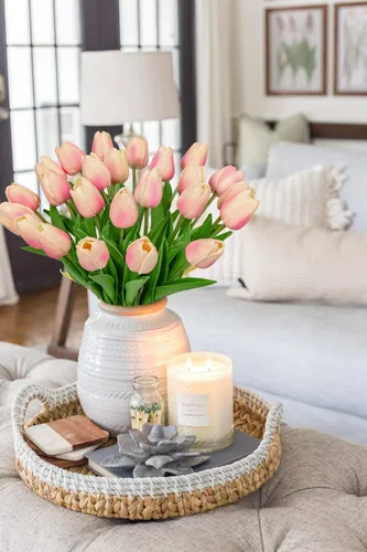 Miniatura 6 de 24 tulipanes rosas – Flores artificiales – Tulipanes artificiales de 13.5 pulgadas para el día de la madre, jarrón, centros de mesa, hogar, ramo