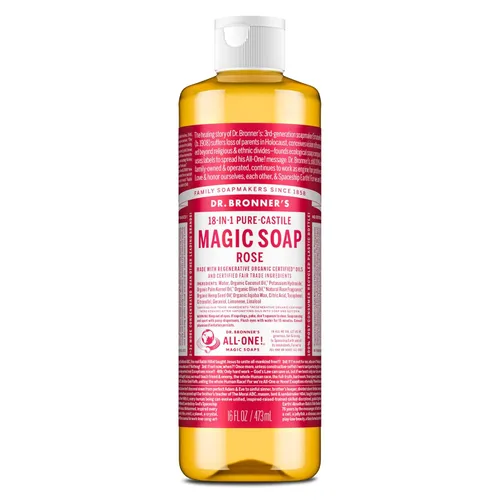 Dr. Bronner's - Jabón líquido puro de Castilla (rosa, 16 onzas) - Hecho con aceites orgánicos, usos 18 en 1: cara, cuerpo, cabello, lavandería,