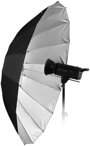 Fotodiox Pro Paraguas Reflectante Parabólico Plata Paraguas Reflectante - 16-Rib Negro/Plata Paraguas Fotográfico