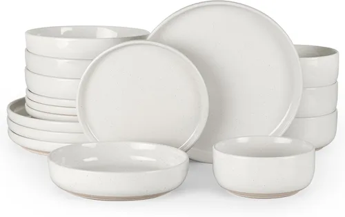Miniatura 14 de HaWare Juego de vajilla de gres, juego de platos y tazones de 12 piezas para 4, juego de vajilla para casa restaurante, blanco lechoso moteado