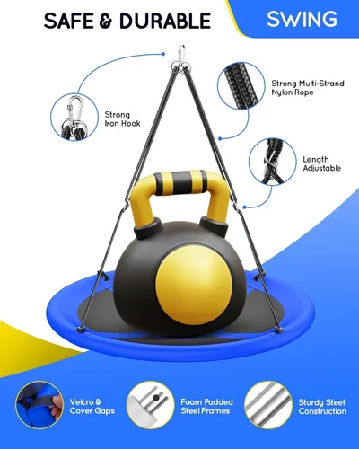Miniatura 3 de Everyfun Columpio de Árbol Tipo Platillo Volador de 43" para Niños y Adultos, Capacidad de Peso de 700 libras, Columpio Platillo Volador Impermeable