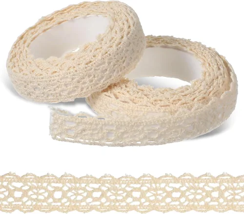 Ribete de encaje de algodón, cinta de encaje de ganchillo vintage autoadhesiva, beige, 0.63 pulgadas x 4 yardas, boda, decoración nupcial