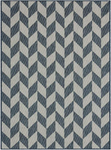 Miniatura 19 de Nicole Miller New York Patio Country Calla - Alfombra contemporánea de espiga para pasillo de interiores y exteriores, azul/gris, 1 pie y 9 pulgadas