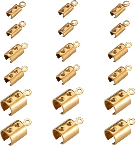 Miniatura 2 de Mega Pet 60 piezas de acero inoxidable plegables sobre los extremos del cable de engarzado dorado plegable de cuero puntas de cierre de cierre