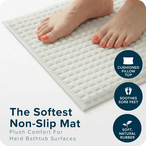 Miniatura 2 de SlipX Solutions Alfombrilla extra cómoda para bañera diseñada para pies sensibles, suavidad similar a la nube con agarre antideslizante, color crema