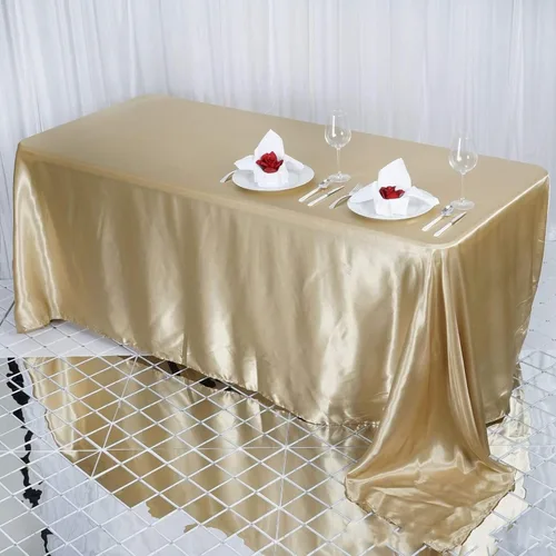 Miniatura 4 de BalsaCircle Mantel rectangular de satén beige de 90 x 132 pulgadas para mesa de boda, fiesta, recepción, eventos, cocina y comedor